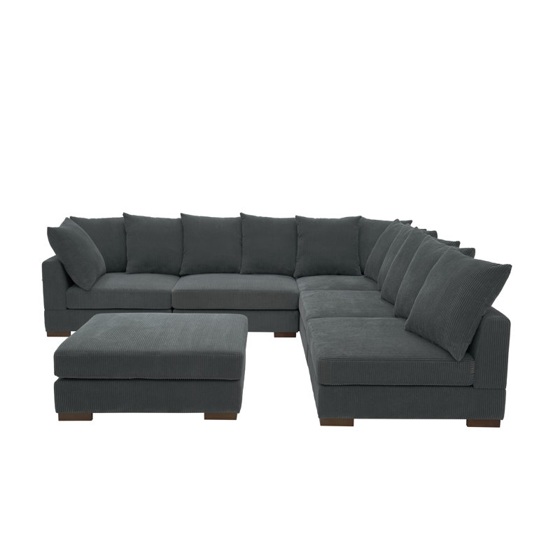 Canapé modulaire rembourré 6 pièces Bonsell, Velours côtelé gris