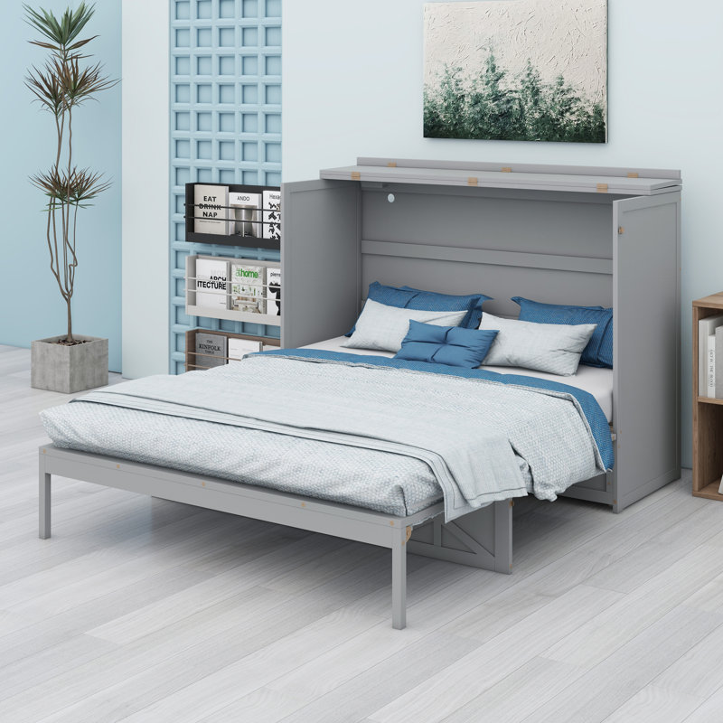Lit escamotable avec grands tiroirs Murphy, Grand, Gris
