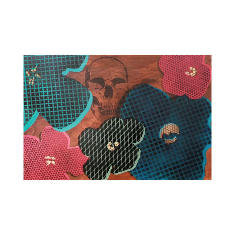 Five Flowers And Skull by Taylor Smith - Painting on Canvas, Wrapped Canvas, 45.72cm H x 66.04cm W x 3.81cm D
