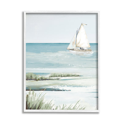 " Sailing The Bay Soft Traditional Grassy Nautical Landscape " by Patricia Pinto Painting Print