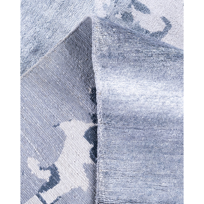 Gray Hand-Knotted Silk Rectangular Area Rug, 9' 4" x 12' 1"