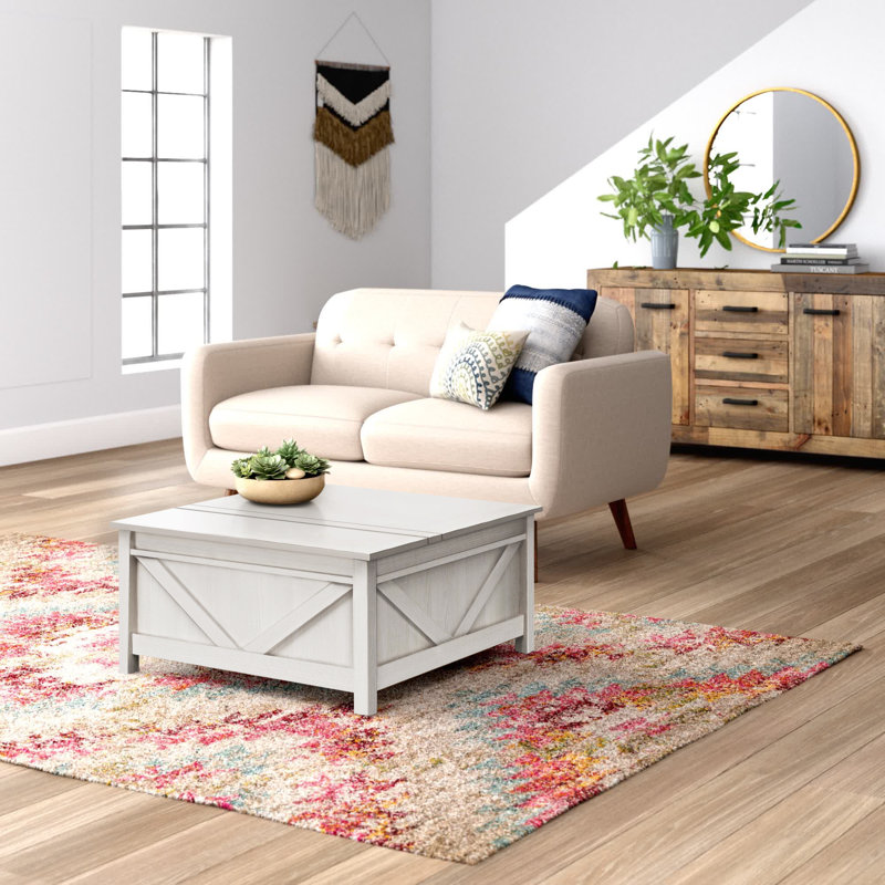 Table basse à 4 pieds avec rangement Zerina, Blanc