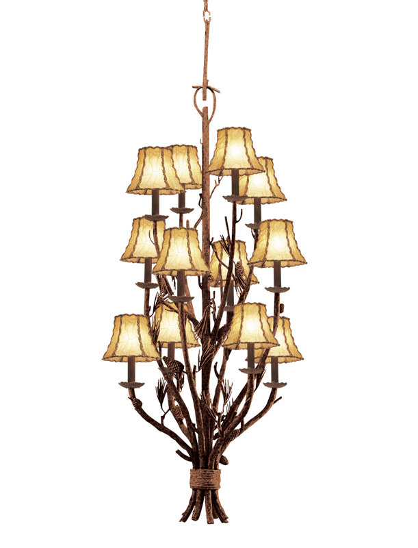 Lustre à étages Ponderosa 12 LT Ponderosa Kalco, Enveloppé de cuir