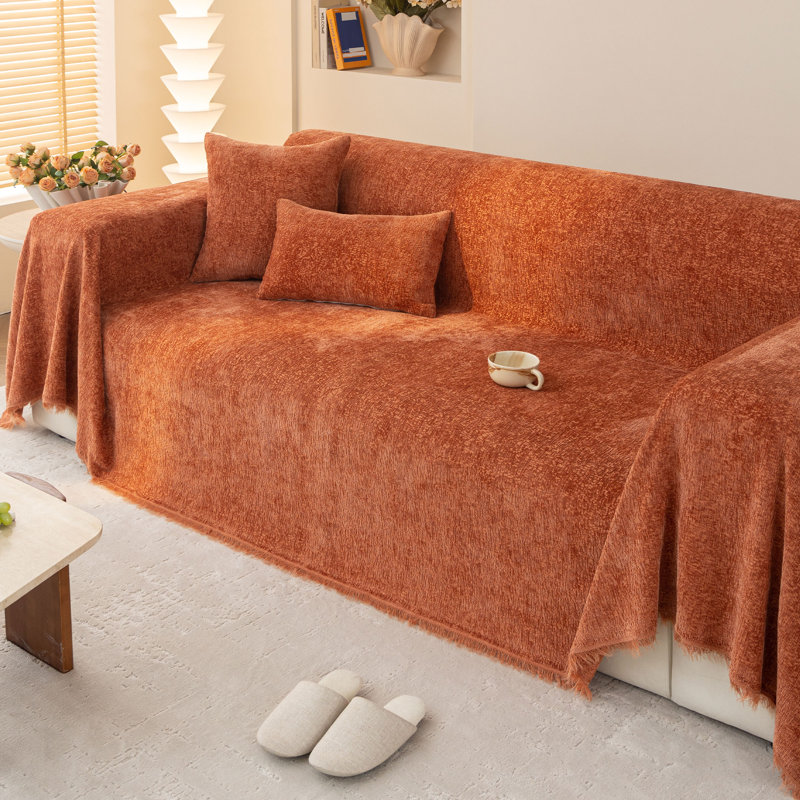 Housse pour canapé Elegant Nordic Chenille, H 71 po x l 118 po, Orange brûlé