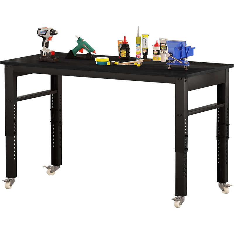 Établi à hauteur ajustable en bois manufacturé de 47,2 po avec roulettes