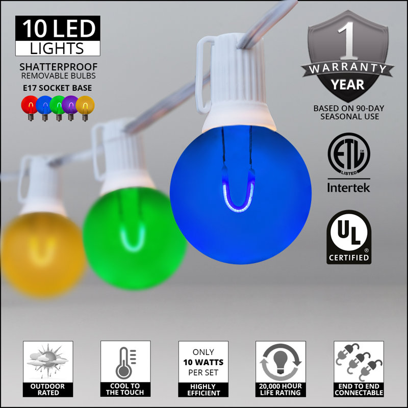 Alexandrea Outdoor 10 - Bulb 10'' Plug-in Globe String Light, White, Blue/Green/Yellow/Purple/Red