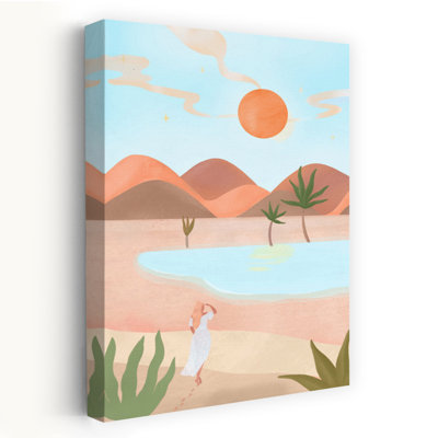 Mocha Dreams, paysage abstrait de rêve et paisible avec palmiers, affiche murale estivale