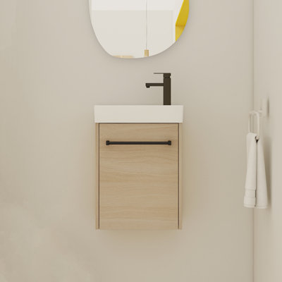 Armoire de salle de bain murale moderne flottante avec lavabo en céramique et portes à fermeture douce
