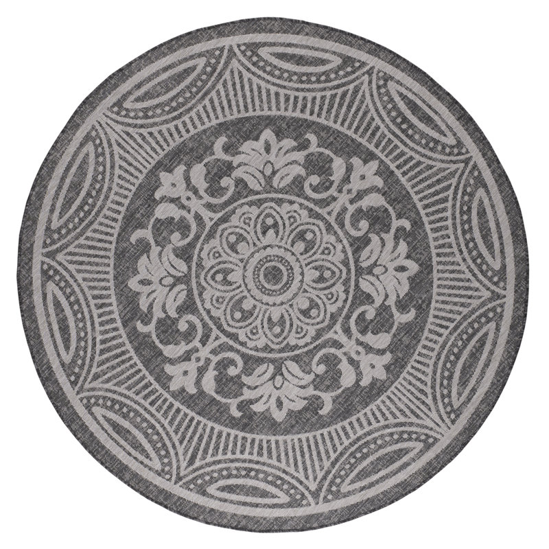 Tapis intérieur / extérieur gris Waikiki Noosa, Rond 6 pi 7 po