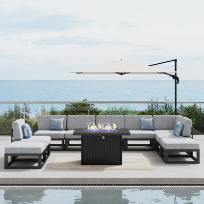 Ensemble de meubles de patio en aluminium 10 pièces avec table de feu Layinsun