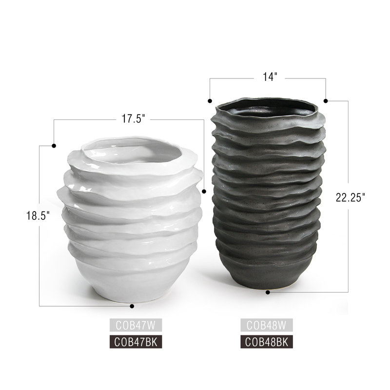 Wavy Disk Ceramic Planter, 18.5" H x 17.5" W x 17.5" D, White