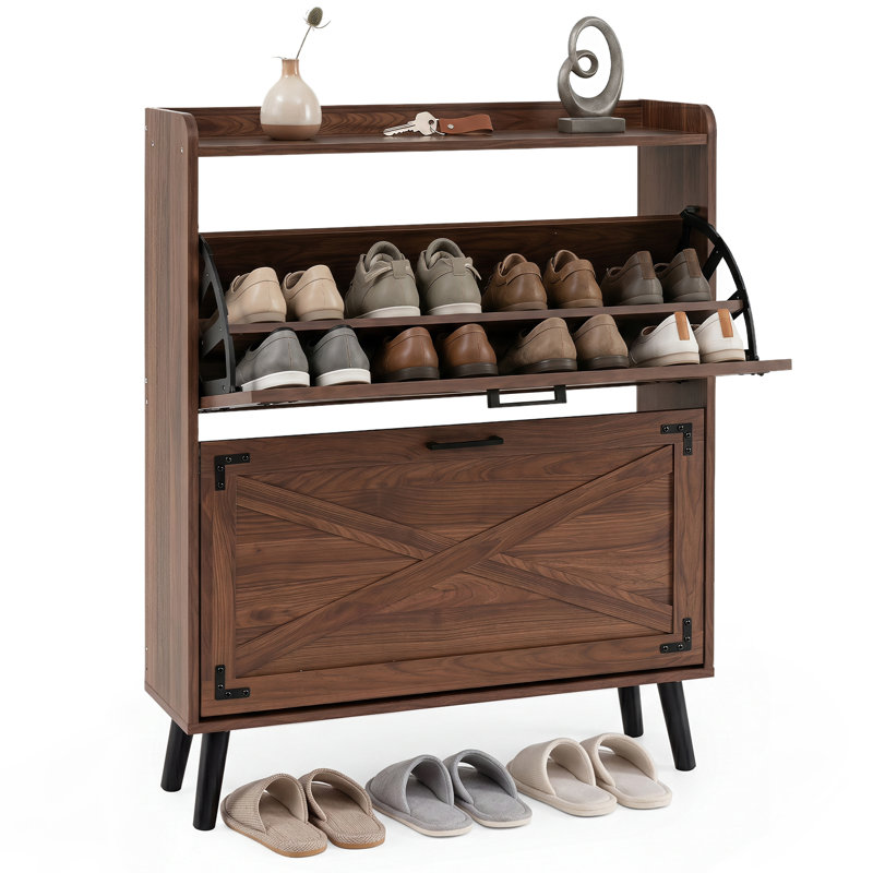 Armoire à chaussures étroite avec 2 tiroirs rabattables réglables et amovibles pour le vestibule
