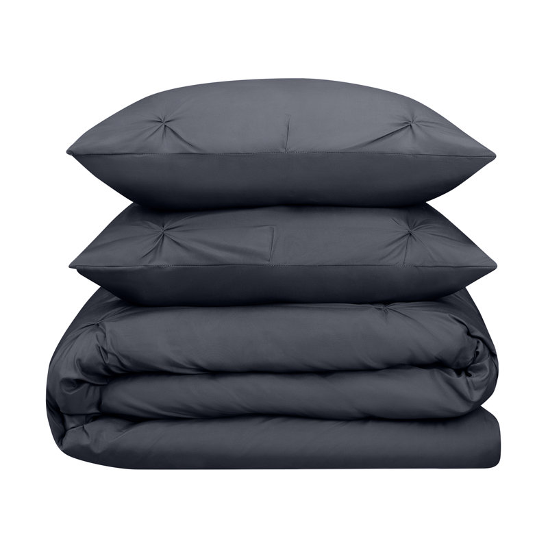 Simply Clean Antimicrobial Pleated Comforter Set, Navy, King Comforter + 2 Standard Shams