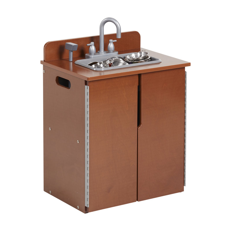 ECR4Kids Wooden Pretend Play Kitchen Sink for Kids, Montessori Furniture, Dark Walnut
