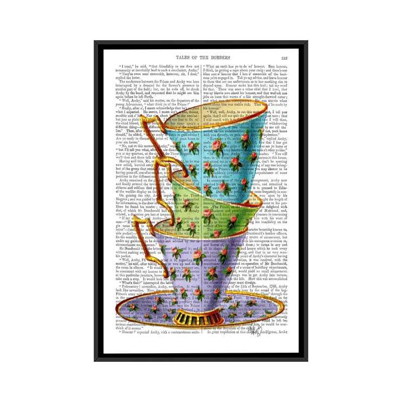 " Stack Of Three Vintage Teacups " by Fab Funky, 26" H x 18" W x 1.5" D, Black Framed Canvas, No Mat