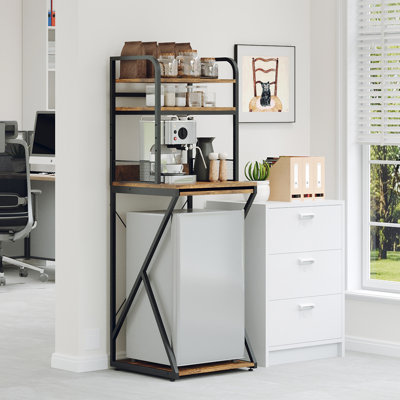 Multi-Functional Mini Fridge Stand with Power Outlet – Free-Standing Refrigerator Cabinet, Microwave Oven Shelf, Coffee Bar Organizer, Storage Rack for Kitchen, Dorm, Office, Pantry – Brown Color