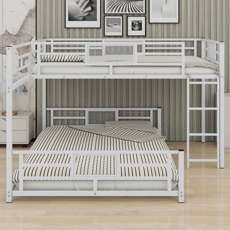 L-Shaped Metal Bunk Bed, White