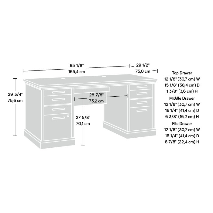 Bureau double caisson en pin Pebble