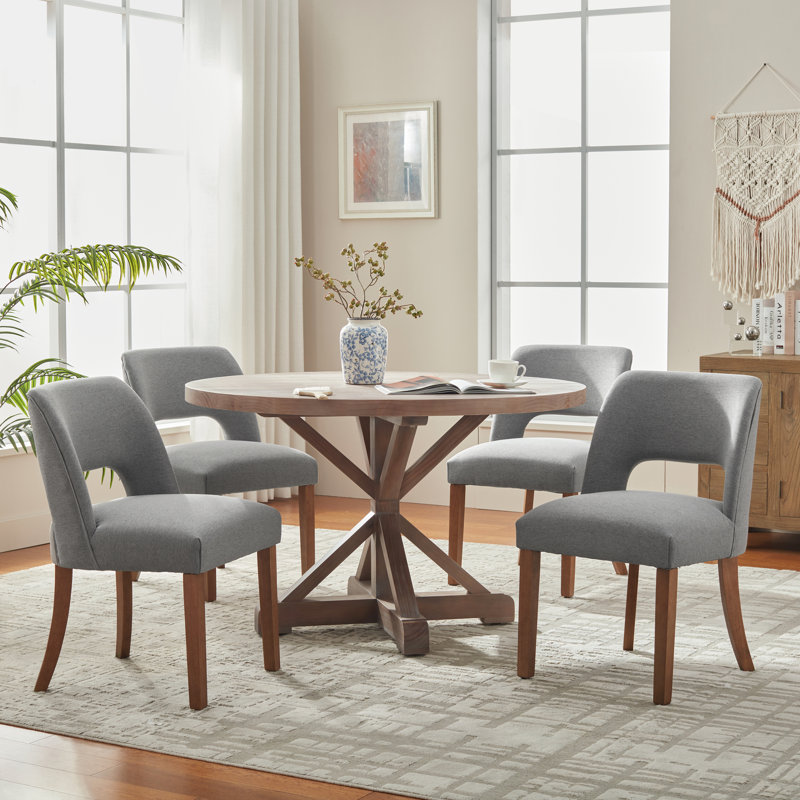 Ensemble de 2 chaises de salle à manger rembourrées avec pieds en bois, Polyester gris