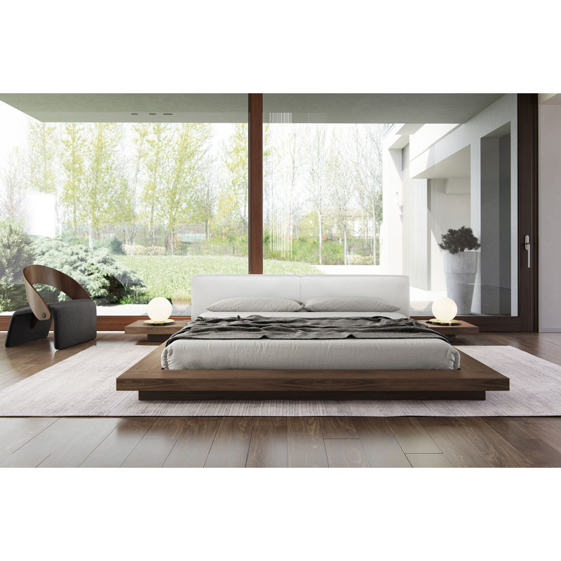 Upholstered Bed, Queen, Walnut/Pearl Gray Fabric