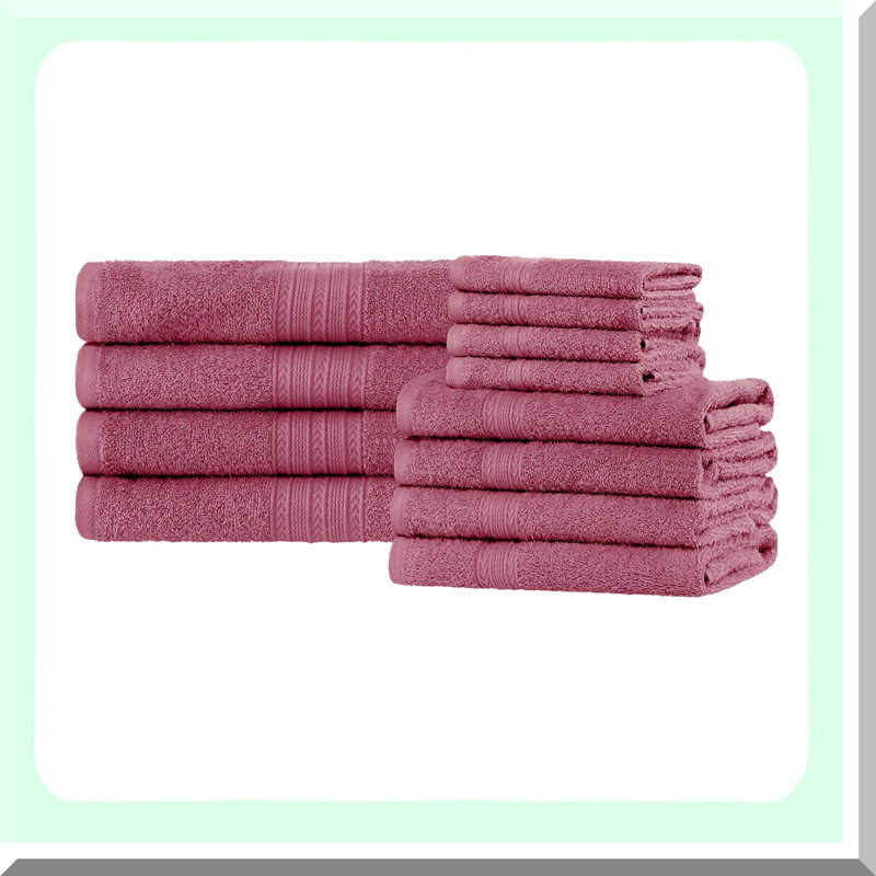 EcoSoft 12-Piece Cotton Towel Set - Absorbent, Fast Drying, Soft, Perfect for Dorms & Apartments, Includes 4 Bath, 4 Hand, 4 Washcloths, Rosewood Bathroom Essentials