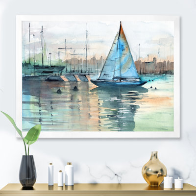 " A Sailboat In A Marina With Some Yachts "