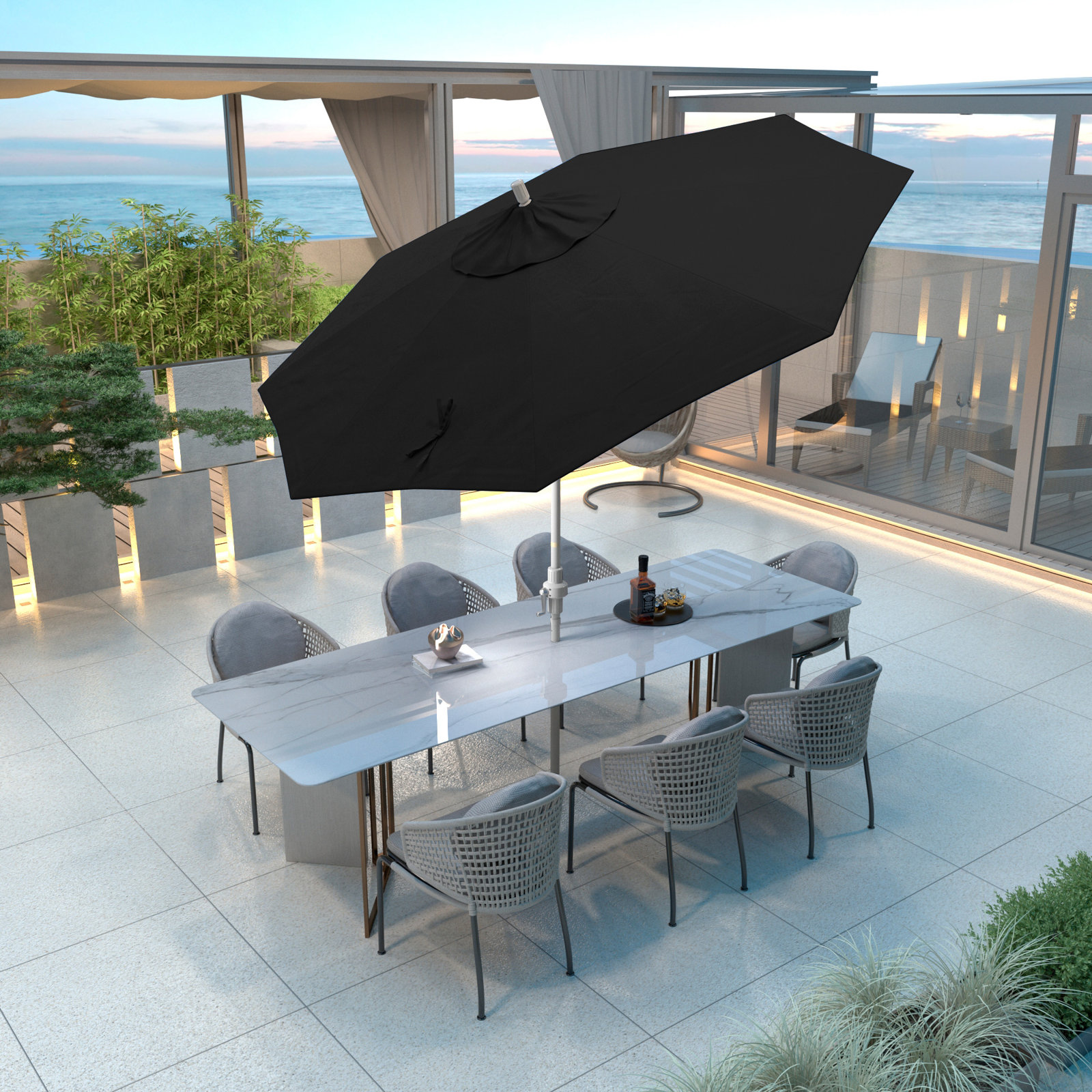 Calline 108'' Outdoor Umbrella, Black Performance