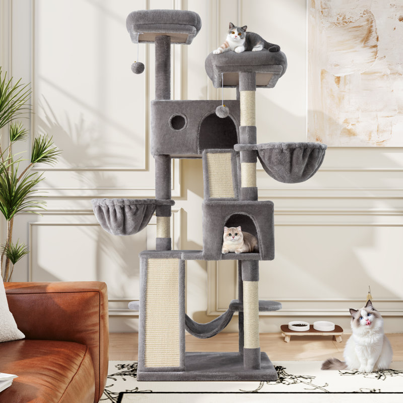 Grand arbre à chat à niveaux 65,7 "H, Gris