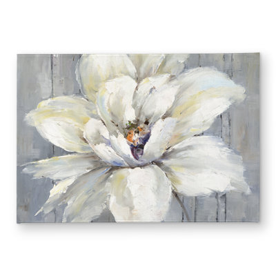 White Flower on Wood Door Mat | Gray Botanical Home Decor