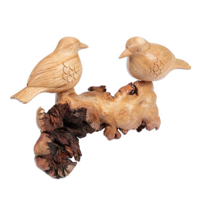 Loon Peak® Handmade Honeymoon Sparrow Wood Sculpture