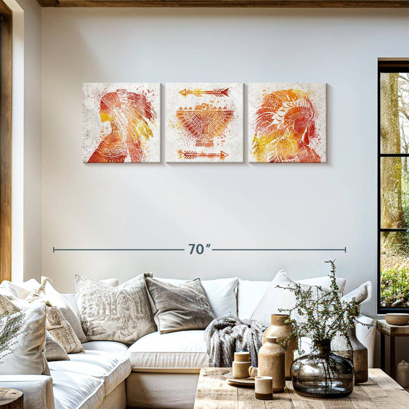 Impression sur toile multi-pièces North American Indian Chief, H 18 po x l 57 po x P 1,25 po