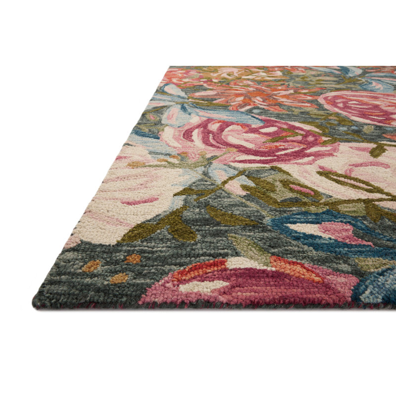 Tapis floral rouge / beige en laine crocheté à la main Ocasio, Tapis de couloir 2 pi x 5 pi