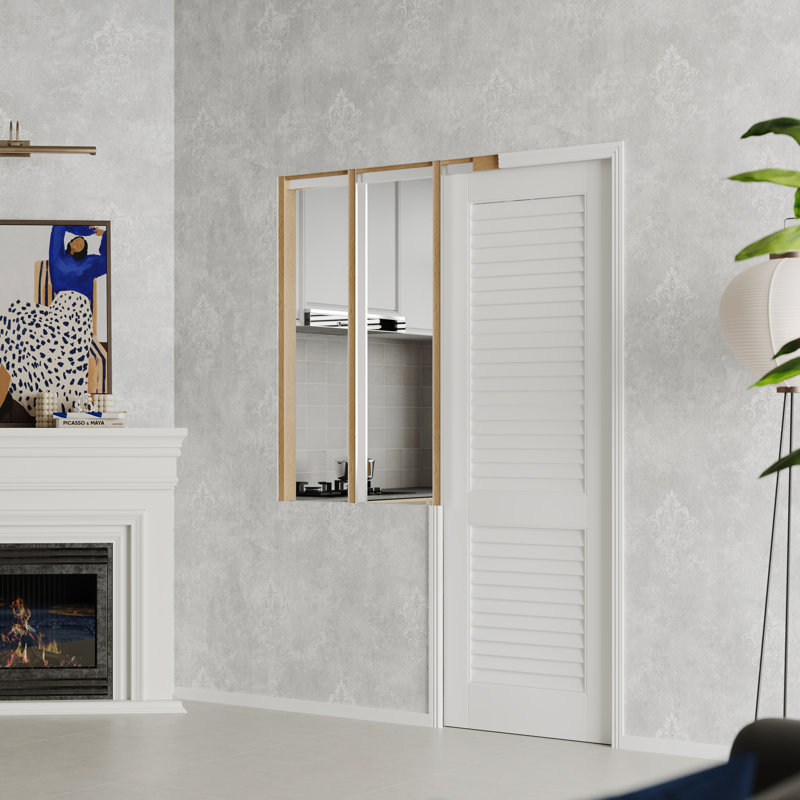 Porte à gousset - Porte coulissante intérieure à persiennes au design moderne, panneau de fibres à densité moyenne ventilé pour la maison et le bureau avec quincaillerie
