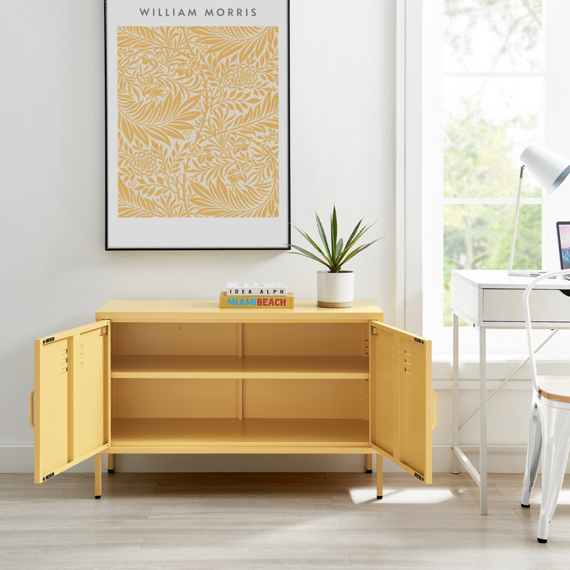 Anouck Metal Two Door Locker Style Sideboard - Bold Colour Modern Industrial Style, Yellow