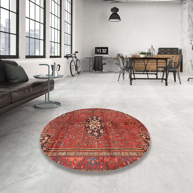 Tapis rouge/brun/beige traditionnel, Rond 4 pi