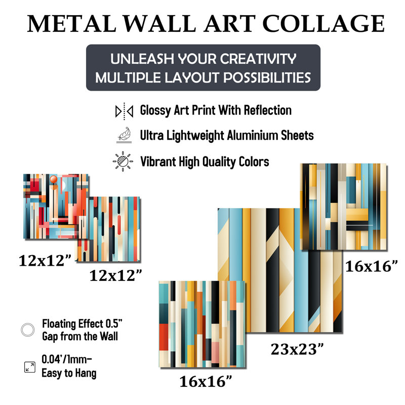 Urban Chic Blue and Orange Abstract Metal Wall Art Set