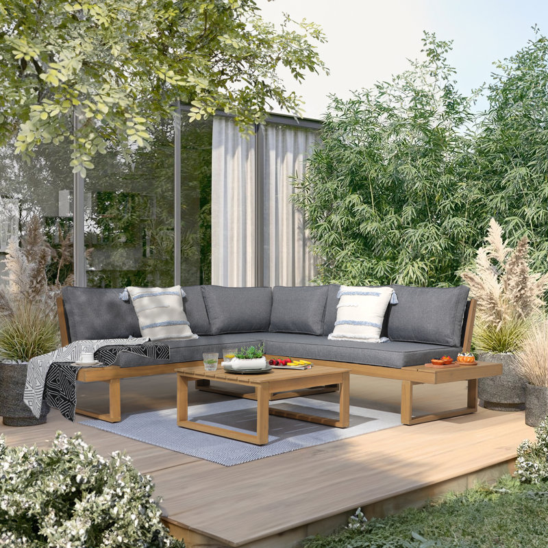 Divyanka Acacia 5-Person Modular Patio Conversation Set with Cushions, Gray