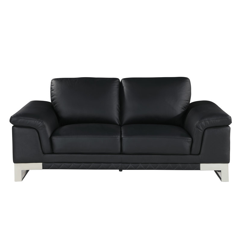 Causeuse noire en cuir véritable moderne, Cuir véritable noir