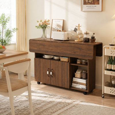Multifunctional Walnut Folding Table With Wheels — Space-Saving Storage Design; Ideal For Small Spaces, Serving As A Dining Table, Desk, Or Workstation For Kitchens And Offices Alike.