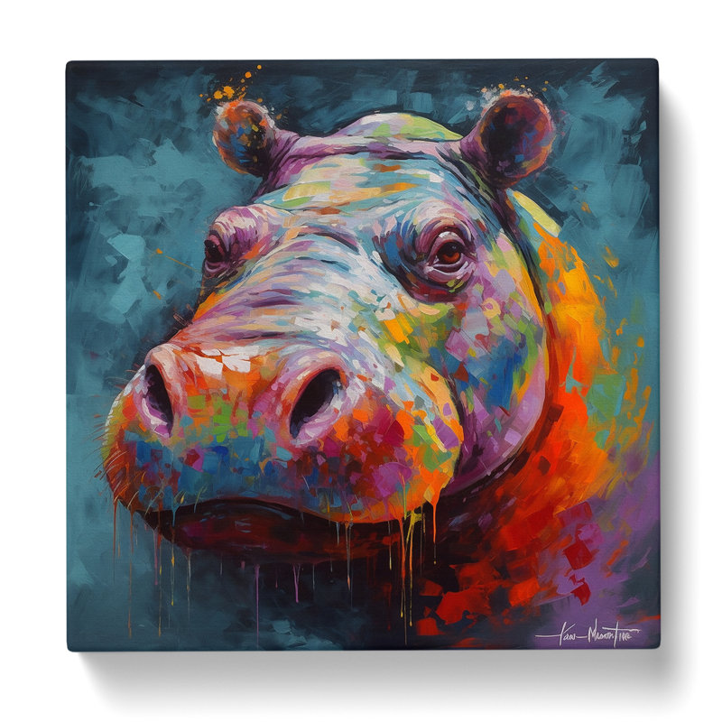 Hippo Abstract Art No.3 - Wrapped Canvas, 50cm H x 50cm W x 3cm D