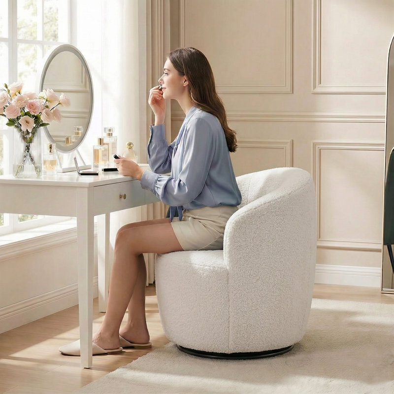 Teddy Fabric Swivel Accent Armchair Barrel Chair, Beige