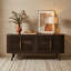Klever 63" Sideboard Mid Century Modern Acacia Buffet Cabinet with Slatted Doors and Adjustable Shelves for Living Room