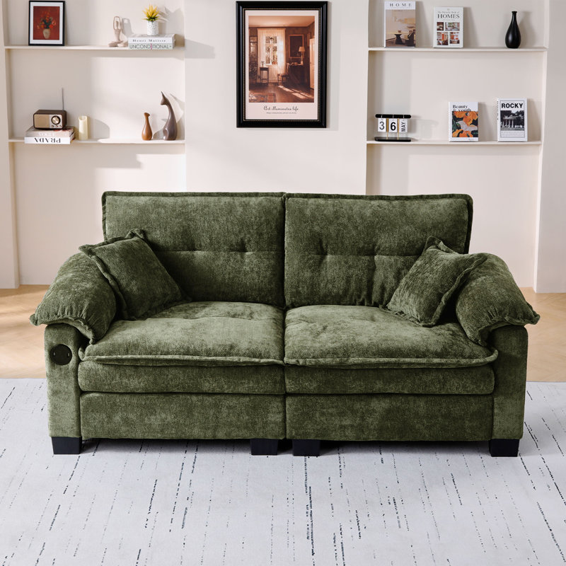 Causeuse en chenille 74,41 po avec chargement USB et poches de rangement latérales, Olive Green
