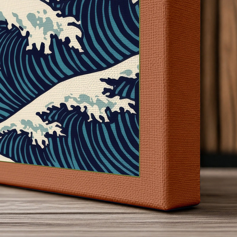 Rhythmic Waves Japandi - Wrapped Canvas, 36x24 - 91.4 x 61.0 cm, Terracotta Border