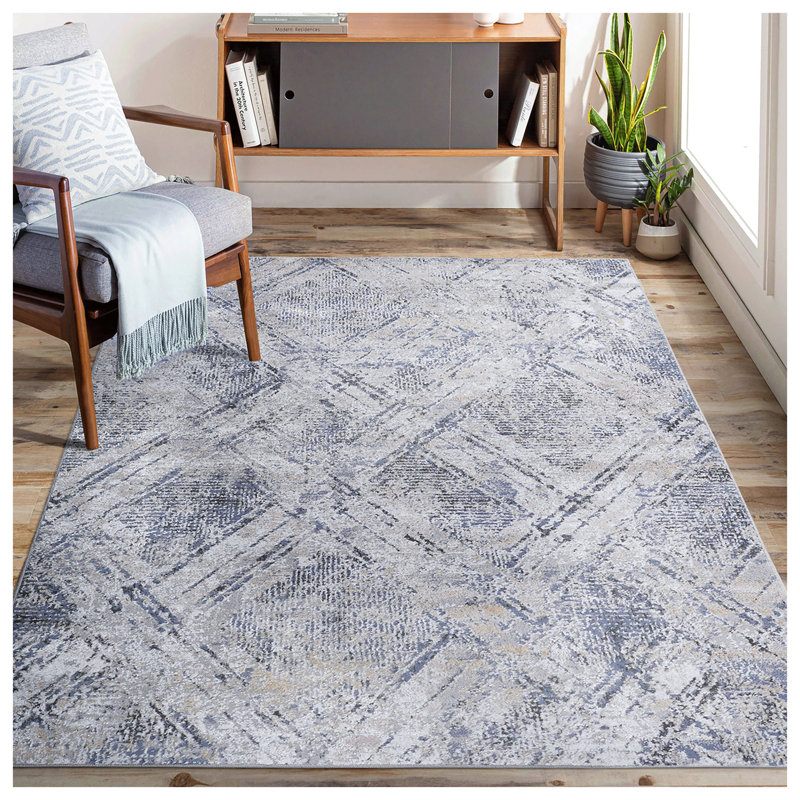 PAYAS Collection Blue Grey Geometric Runner Rug - Stain Resistant, Non-Shedding Hallway Carpet for Entryway & Living Room