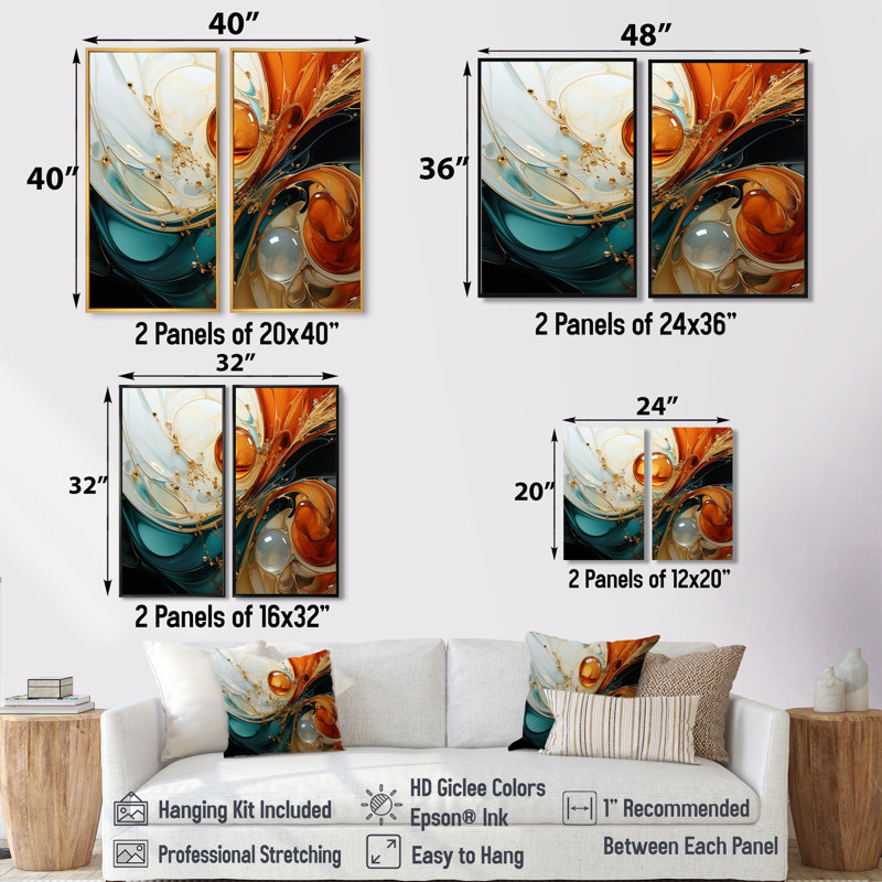 Orange et émeraude marbre marbre IV - art mural moderne orange, 32" H x 32" W, Impression encadrée flottante, Silver