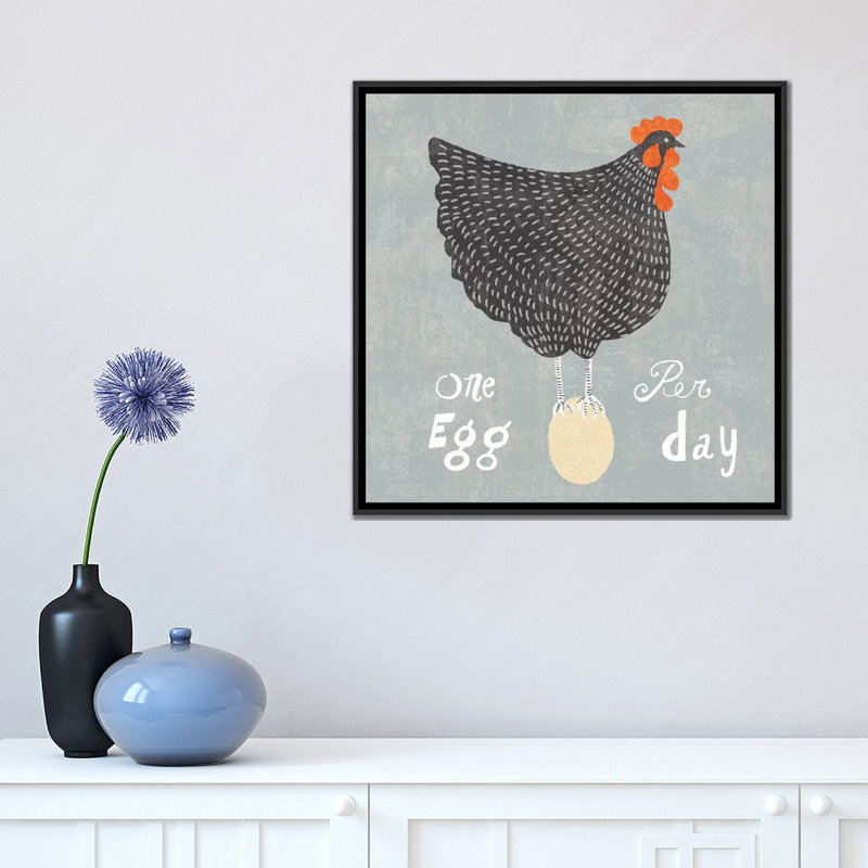 «Fresh Eggs I» par Sue Schlabach, impression sur toile tendue, H 18 po x l 18 po x P 1,5 po, Toile avec cadre noir