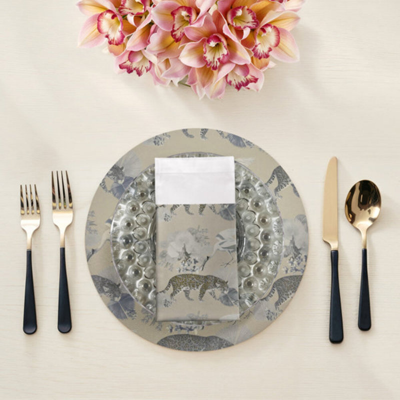 Leopard Walk Cotton Sateen Dinner Napkins, Cream