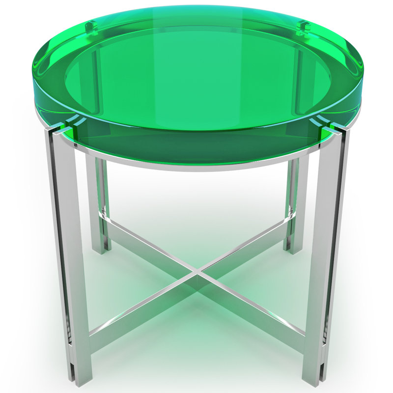 Table basse à pieds croisés, Vert feuille / chrome, H 17,7 po x L 27,5 po x l 27,5 po