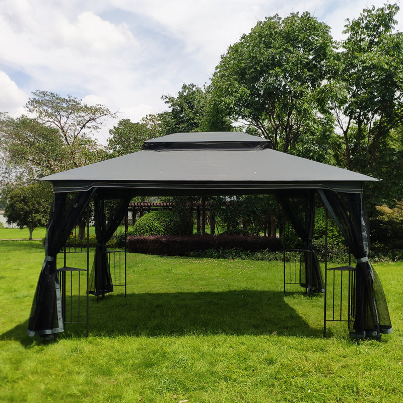 Gray 13x10ft Metal Patio Gazebo Canopy Tent with Mosquito Net